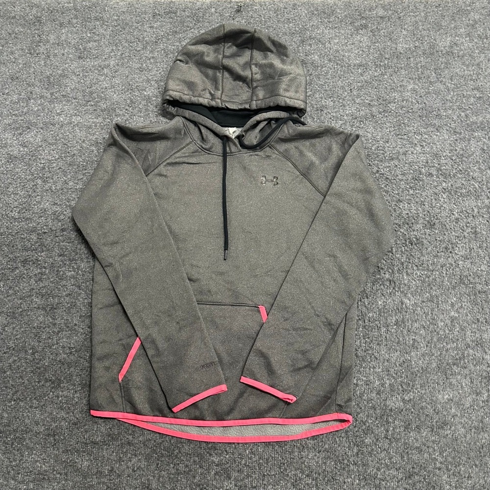 Under Armour Hoodie Womens Size S Gray Pink ColdGear Loose Fit Athletic Fleece